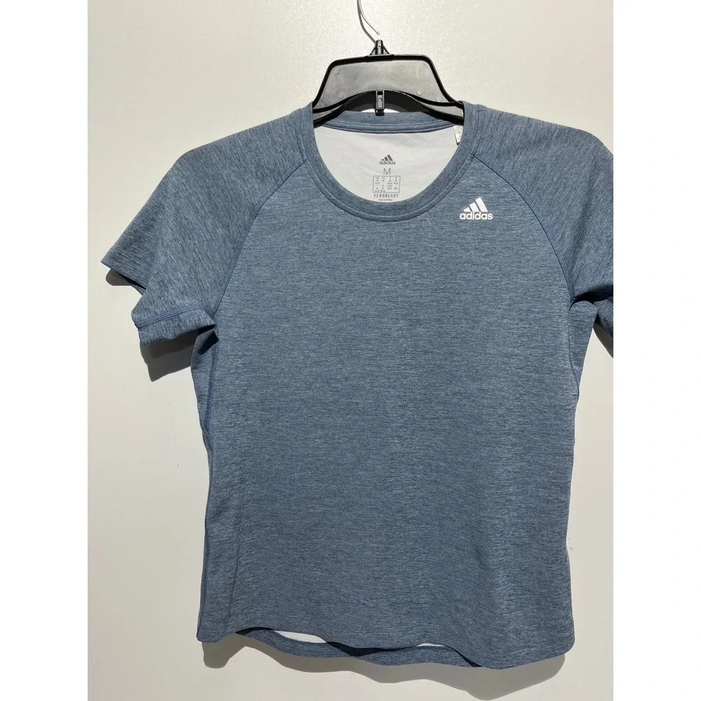 Adidas Aeroready Mens Training T-Shirt Heathered Blue Raglan Gym Top Size M